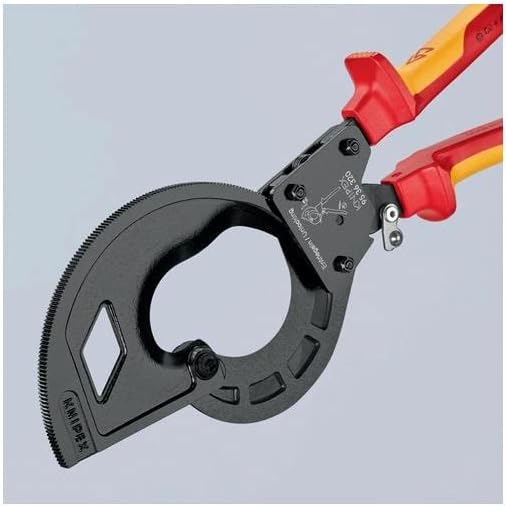Knipex Kabelschneider (Ratschenprinzip, Dreigang) schwarz atramentiert, isoliert mit Mehrkomponenten