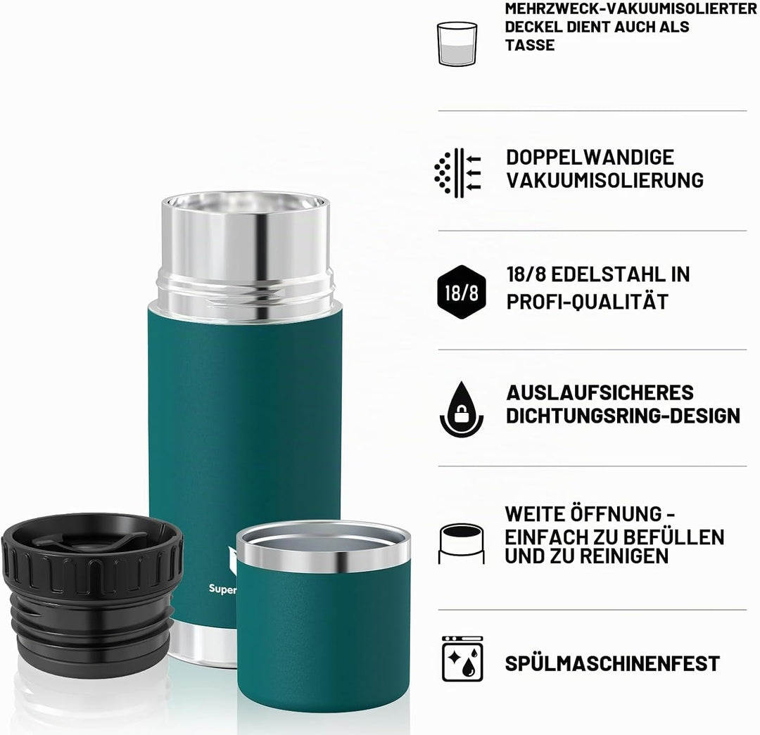 Super Sparrow Trinkflasche Edelstahl - Thermoskanne 500ml/750ml/1000ml - BPA-Frei Thermosflasche - I