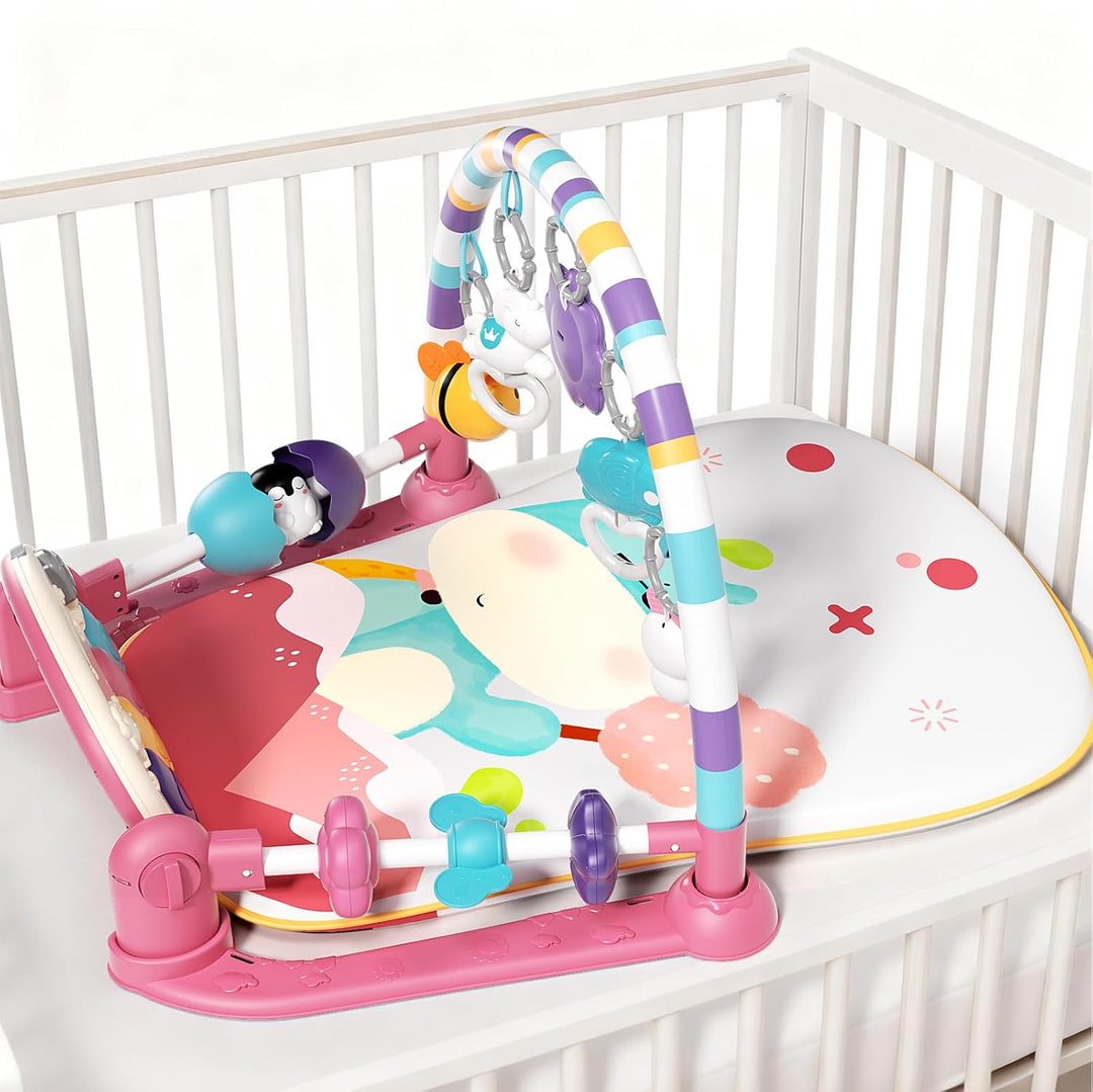 JOVOW Piano-Gym Spieldecke Baby 0-36 Monate, Krabbeldecke für Baby mit Musik und Lichtern, Babyspiel