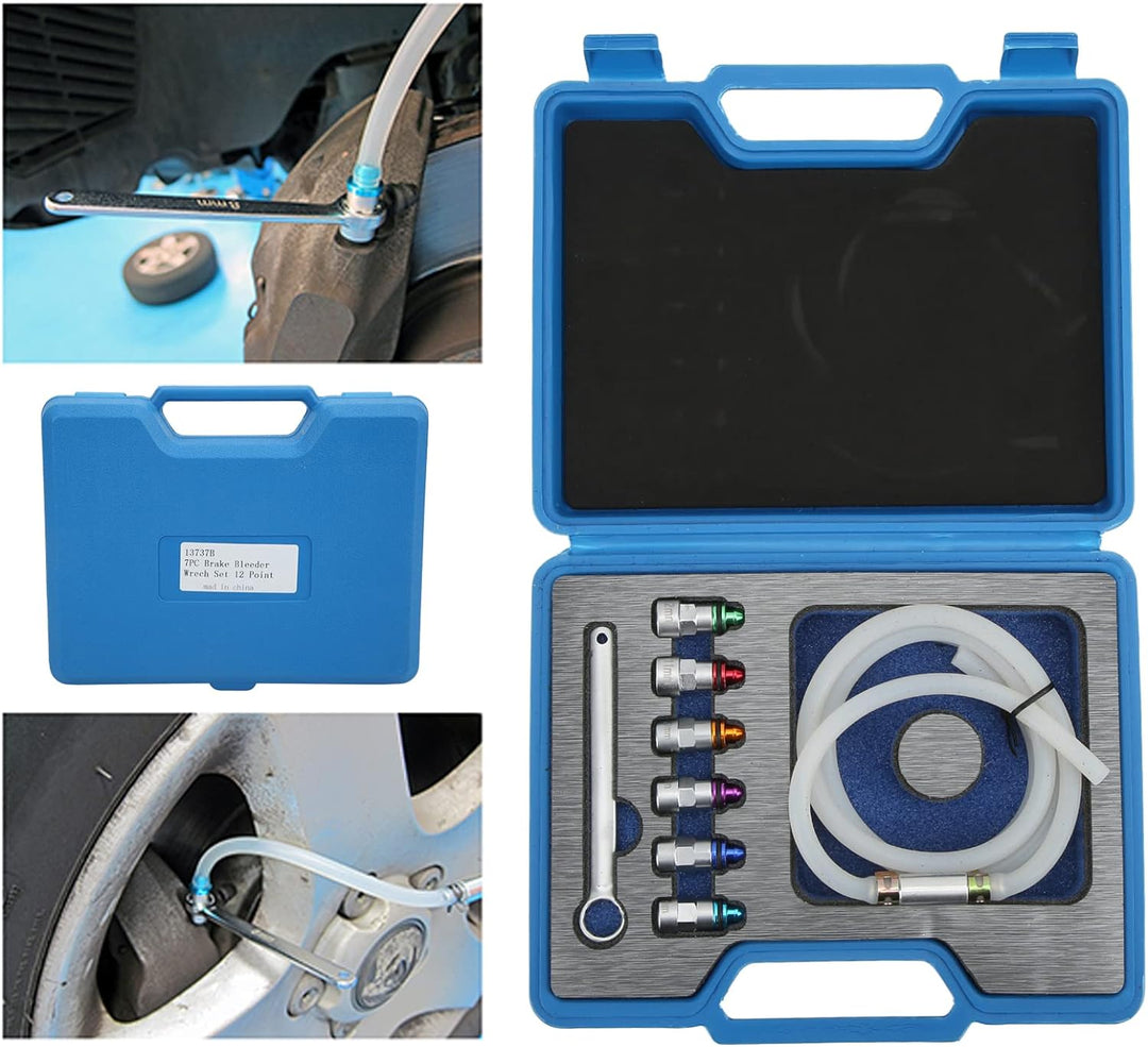 VOBOR Bremsenentlüftungsschlüssel,7‑12mm 6 Adapter,1 Ablassschlauch,Bremsenentlüftungsschlüsselsatz