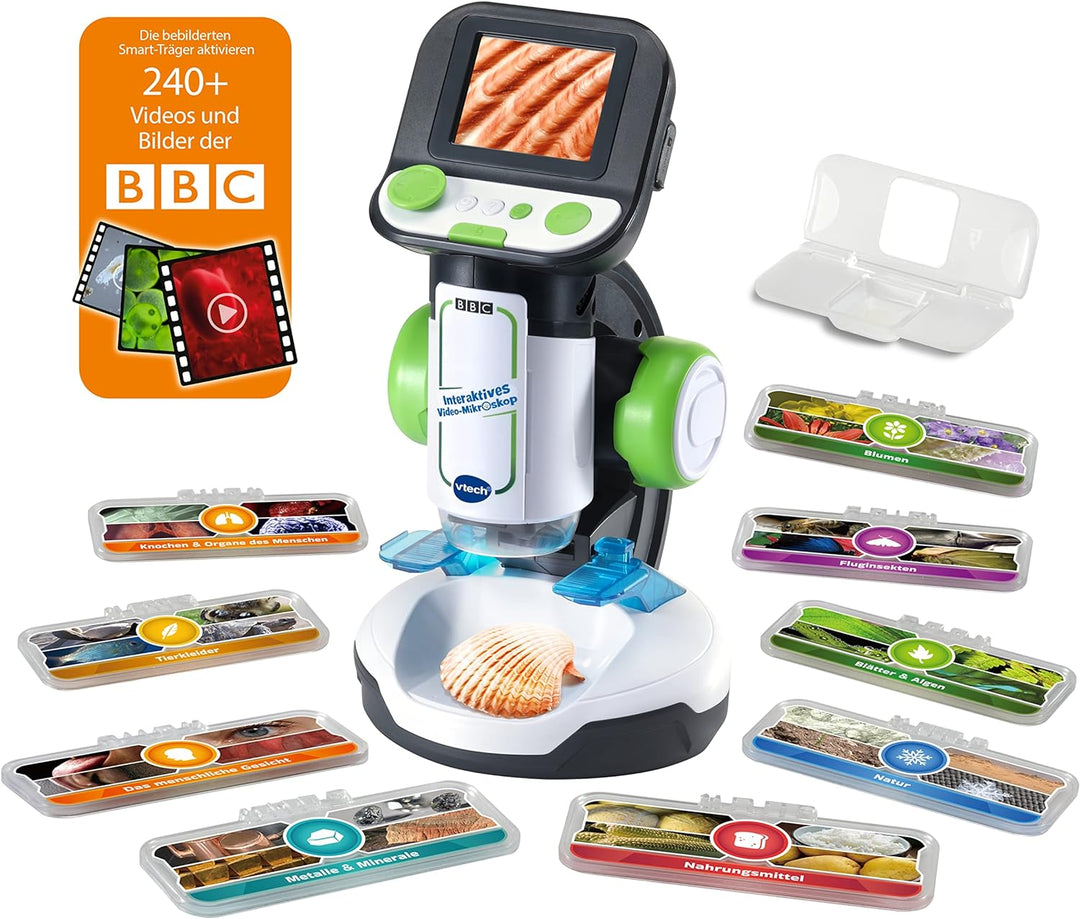 VTech Interaktives Video-Mikroskop – Bildschirm, smarte Objektträger, Audio-Fakten, Bild- und Videom