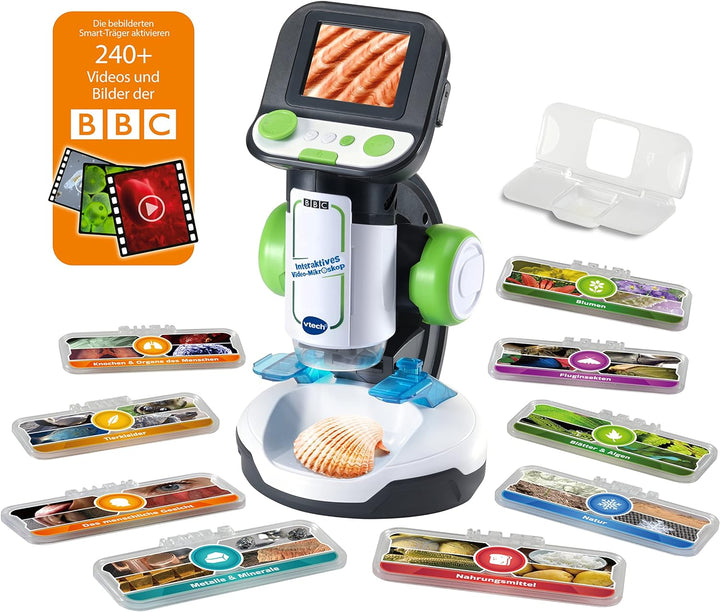 VTech Interaktives Video-Mikroskop – Bildschirm, smarte Objektträger, Audio-Fakten, Bild- und Videom