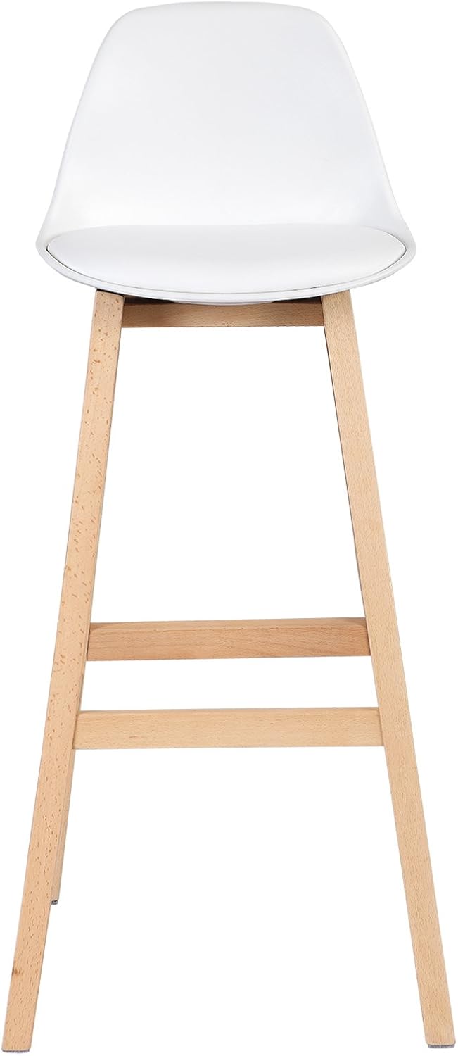 WOLTU Barhocker 2er Set, mit Lehne, aus PU Holz, Weiss | Barstuhl mit Fussstütze, Design Stuhl, Küch