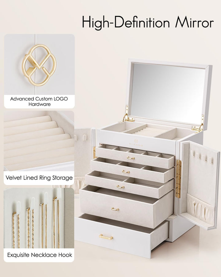 Vlando Schmuckaufbewahrung Gross, Schmuckschatulle Schmuck Organizers Gross XXL, Schmuckkästchen mit
