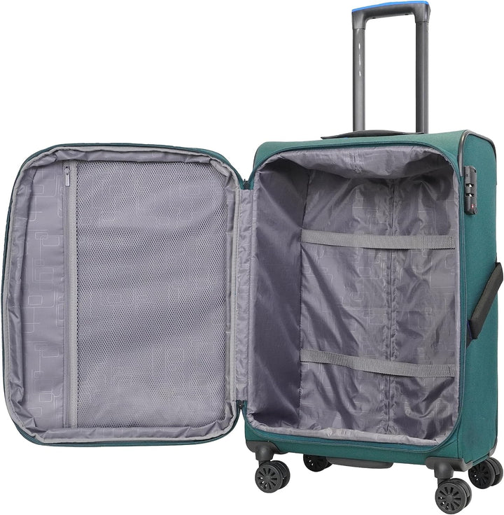 ABISTAB Weichschalenkoffer 4 Rollen dunkel grün Business Koffer Reisekoffer 28 L mit Dehnfalte TSA S