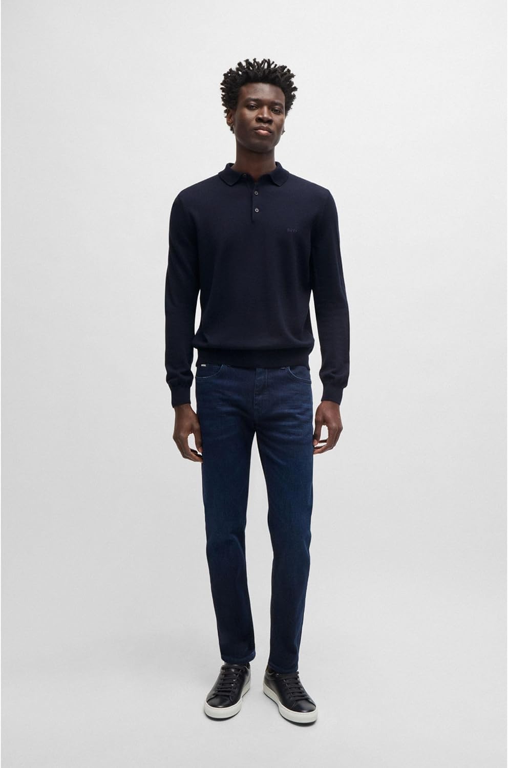 BOSS Herren Bono-L Pullover aus Schurwolle mit Polokragen und Logo-Stickerei M Dunkelblau404, M Dunk