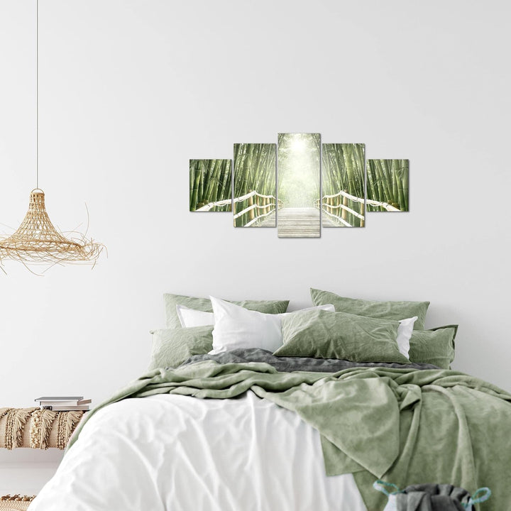 Runa Art Wandbilder Brücke Bambus 5 Teilig Bild auf Vlies Leinwand Deko Wohnzimmer Schlafzimmer Wald