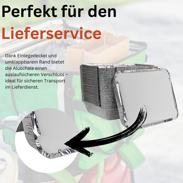 Enpack 500 Stück Aluminiumschale mit Einlegedeckel 1020L - Zweigeteilte Menüschale - 1020 ml Füllmen
