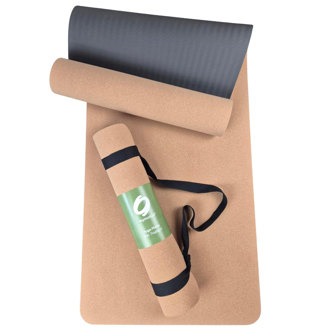 Kork Yogamatte rutschfest | inkl. Tragegurt | 183x61x0,5cm | extra dick & breit | Öko Gymnastikmatte