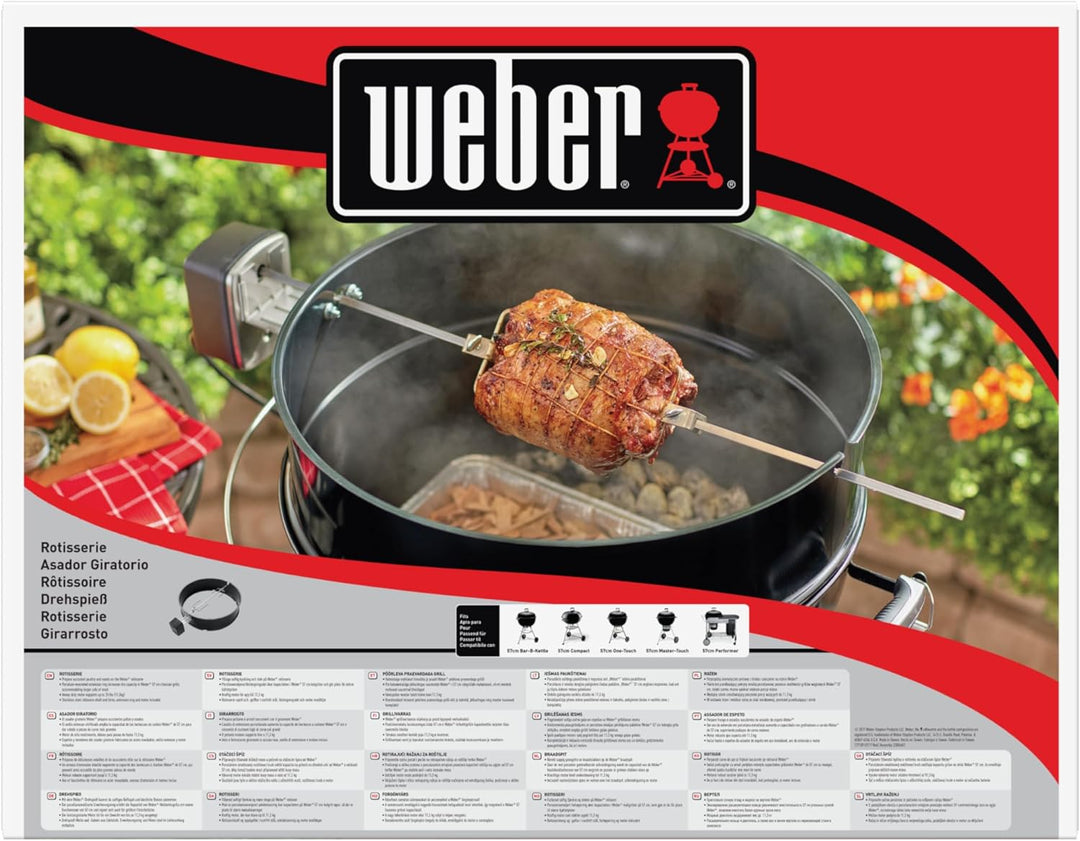 Weber Drehspiess für 57 cm Holzkohlegrills - Motorbetriebener Spiess für gleichmässiges Grillen von