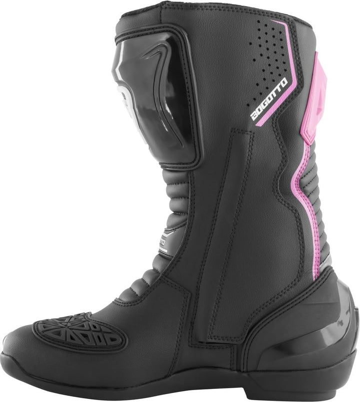 Bogotto Carta Race perforierte Damen Motorrad Stiefel Schwarz Weiss Pink 36 EU, Schwarz Weiss Pink 3