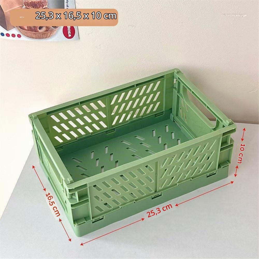 4 Stück Grün Klappbox 25×16×10cm,Klappkiste Körbe Aufbewahrung Zusammenklappbarer Tragbar Aufbewahru