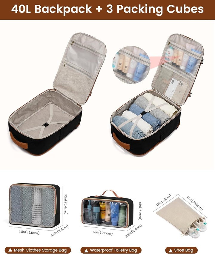 LOVEVOOK Rucksack Handgepäck Flugzeug, 40L Reiserucksack Damen Gross, Wasserdicht Laptop Rucksack Da