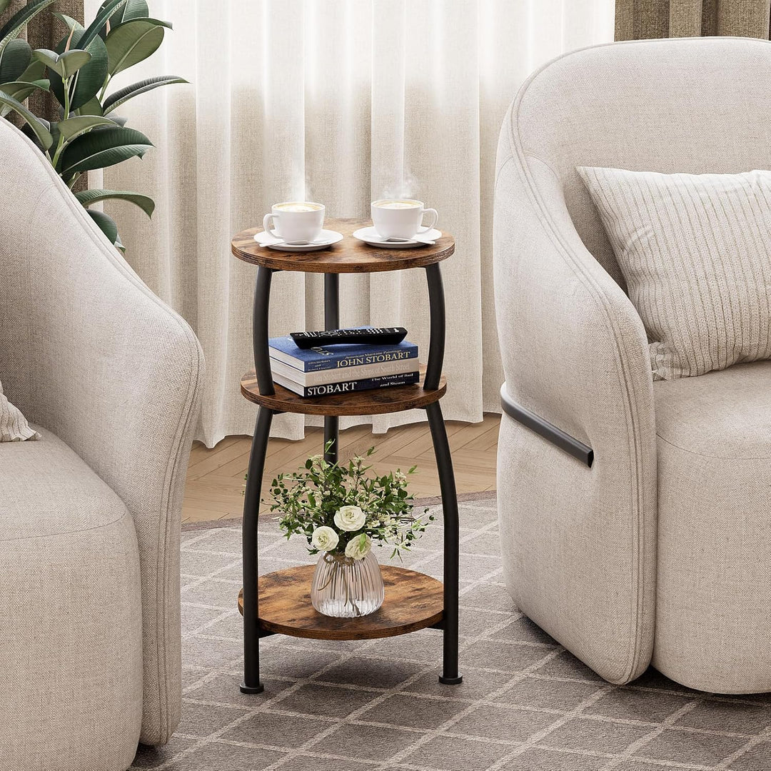 Beistelltisch rund, Kleiner Runder Tisch 3 Ebenen, Couchtisch klein mit Aufbewahrung, Nachttisch, Ka