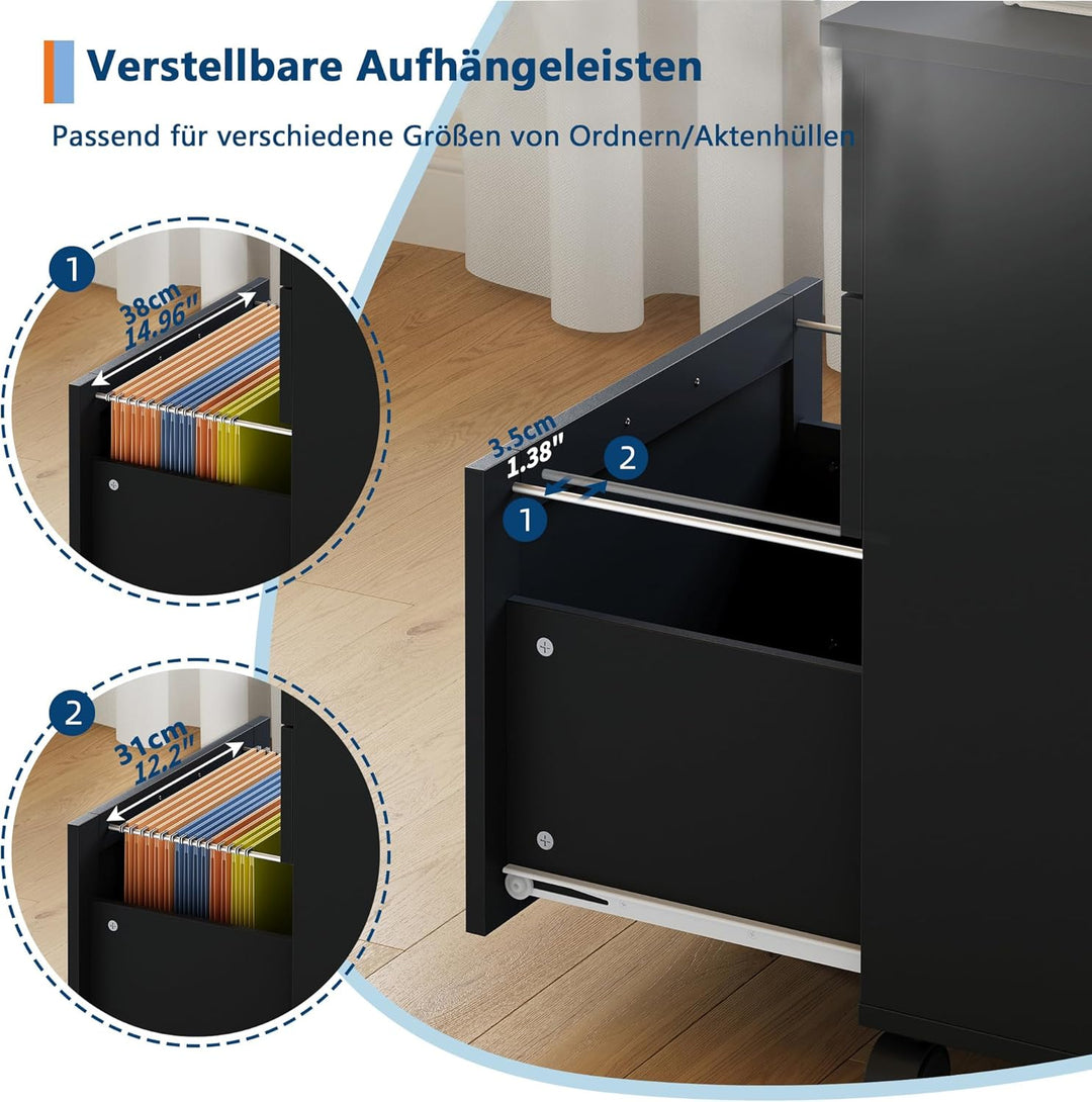 Litake Schubladenschrank, Rollcontainer, mobiler Aktenschrank, Metallschrank, Druckertisch, abschlie