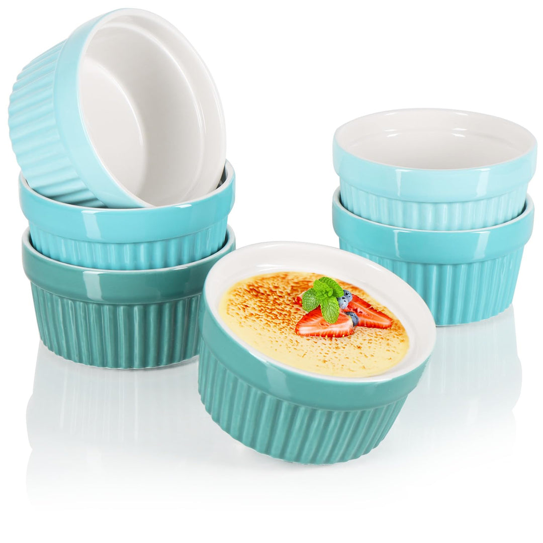 COM-FOUR® 6x Soufflé Förmchen - Creme Brulee Schälchen aus Keramik - Ofenfeste Förmchen - Dessertsch