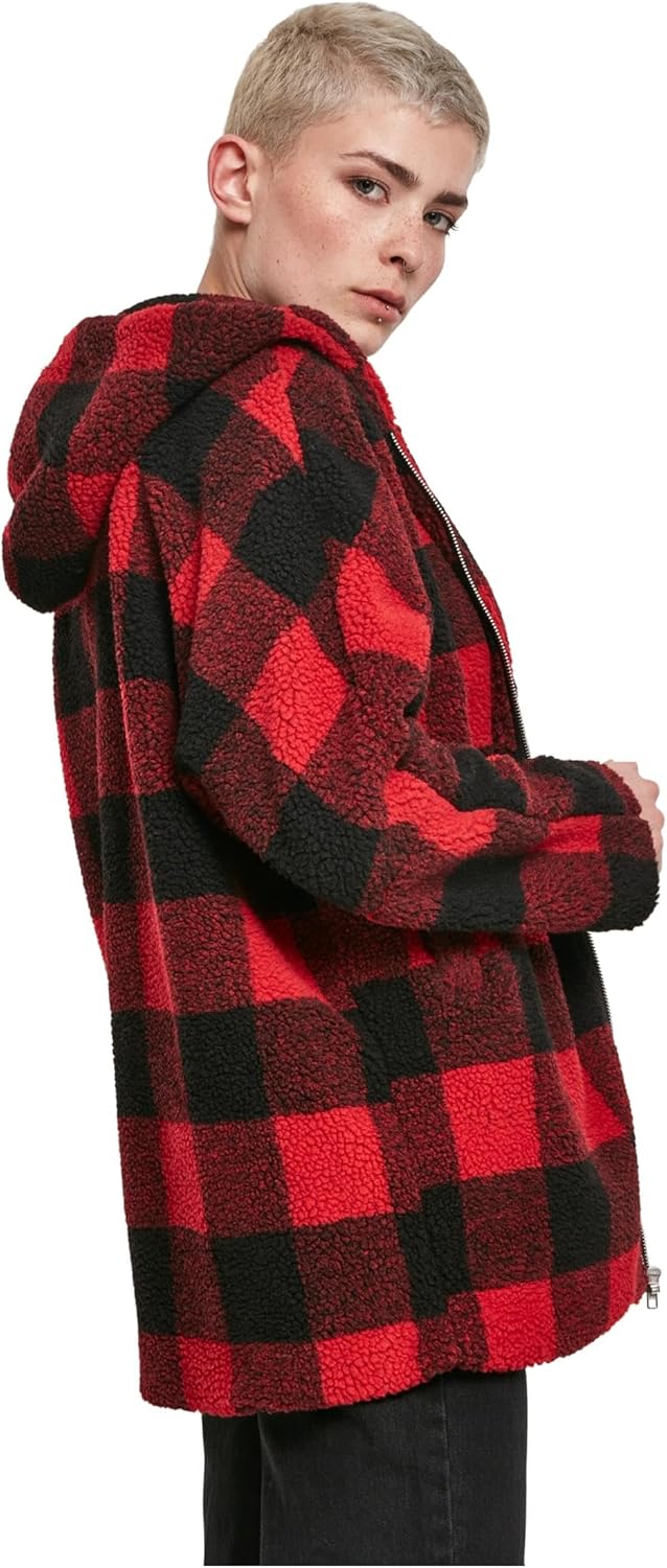 Urban Classics Damen Winter Jacke Ladies Oversized Check Sherpa Jacket mit Kapuze, Holzfäller Karo M