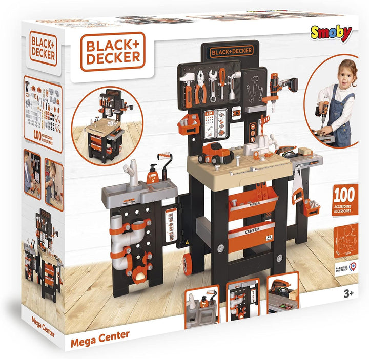 Smoby Toys - Black+Decker Mega Werkbank Center (100 Teile) - Spielzeug-Werkstatt für Kinder ab 3 Jah