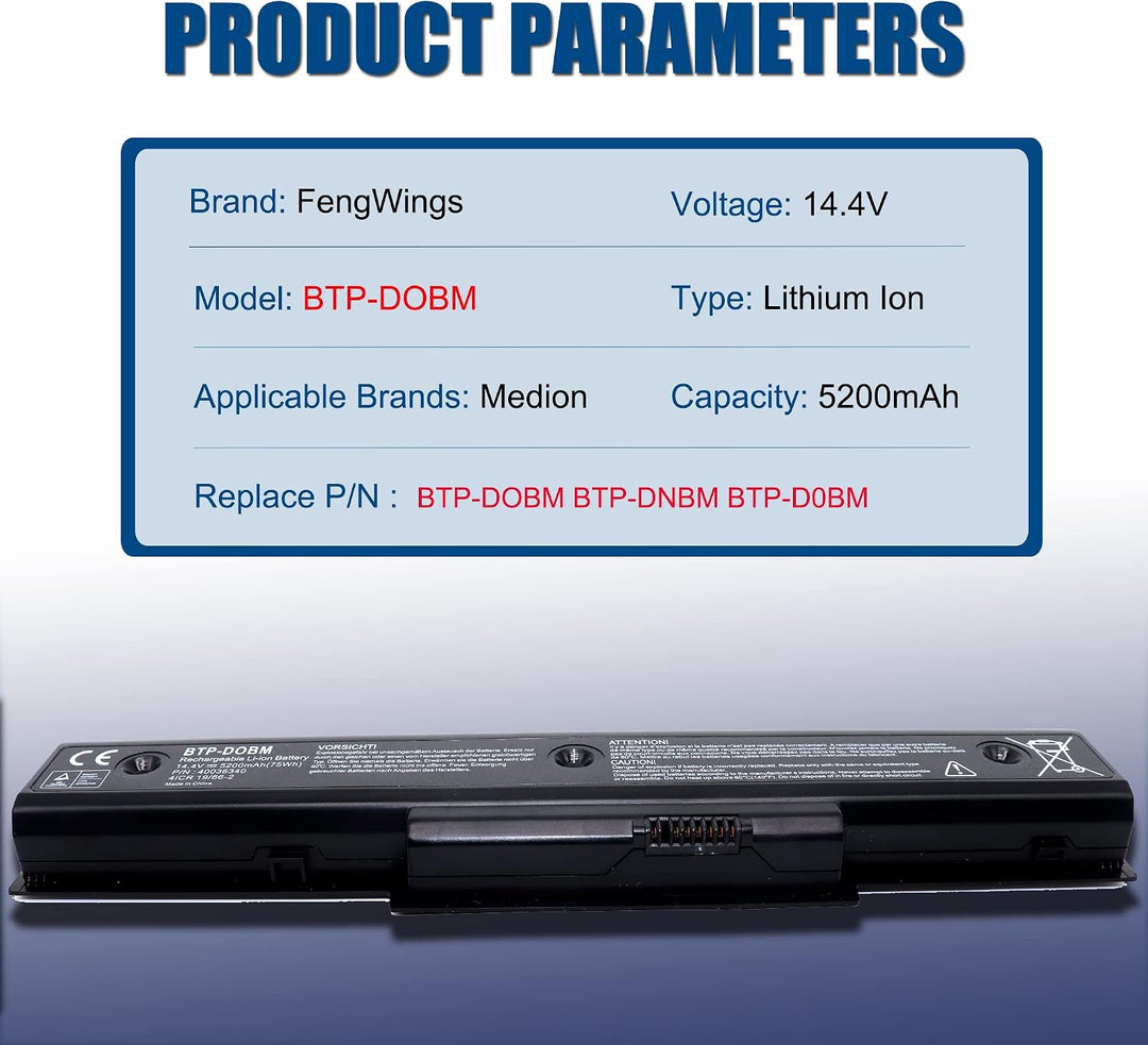 FengWings® 14,4V 5200mAh BTP-DOBM Akku BTP-DNBM BTP-D0BM Laptop Akku für Medion akku E7218 MD97872 M