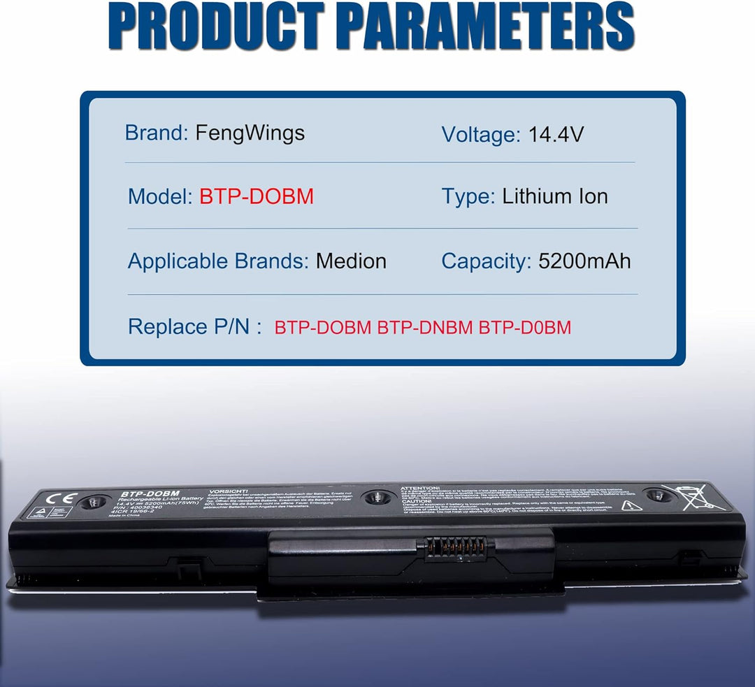FengWings® 14,4V 5200mAh BTP-DOBM Akku BTP-DNBM BTP-D0BM Laptop Akku für Medion akku E7218 MD97872 M