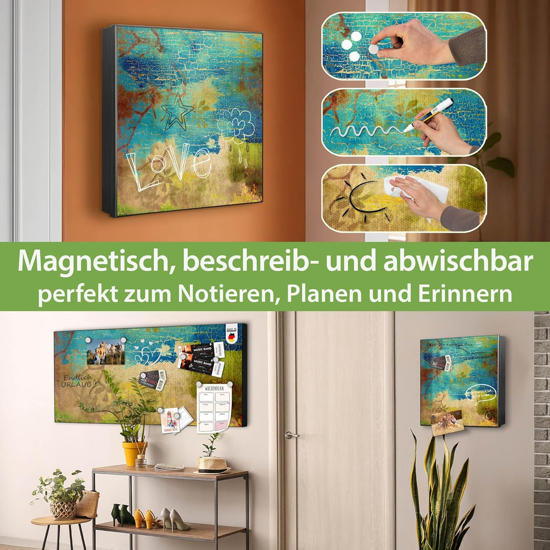 banjado® Grosser Schlüsselkasten Glas/Schlüsselbox 30cm x 30cm mit 50 Haken - Motiv Patina/Schlüssel