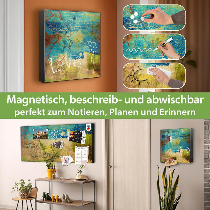 banjado® Grosser Schlüsselkasten Glas/Schlüsselbox 30cm x 30cm mit 50 Haken - Motiv Patina/Schlüssel