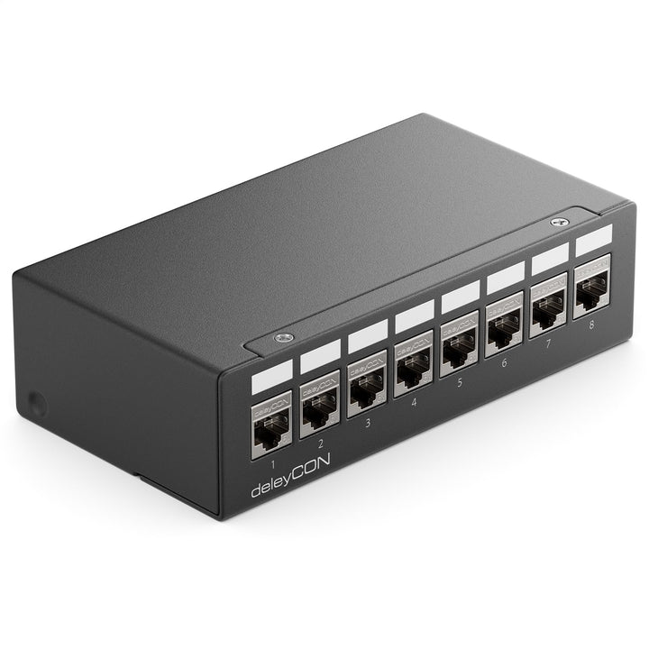 deleyCON 8 Port Patchpanel Set Patchfeld Verteilerfeld 1 HE + 8x RJ45 Keystone Jack Modul STP CAT6a