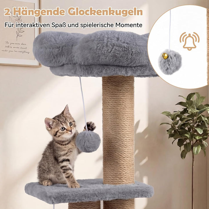 COSTWAY Kratzbaum, 96 cm, Katzenbaum mit Katzenhöhle, Plattform, Bett, grosser Basis & 2 Bällen, Dic