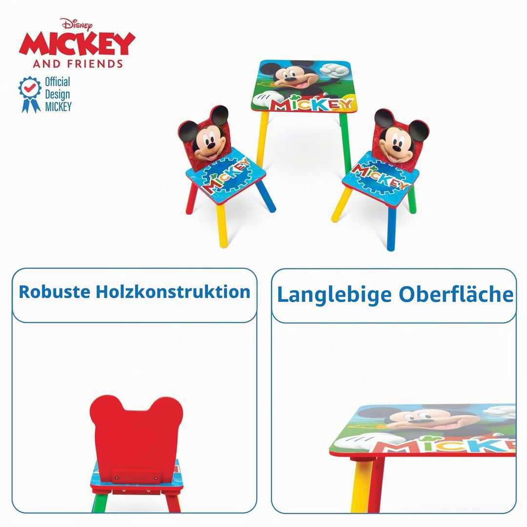 Disney Nixy Kids Mickey Mouse Holztisch und 2 Stühle, Set