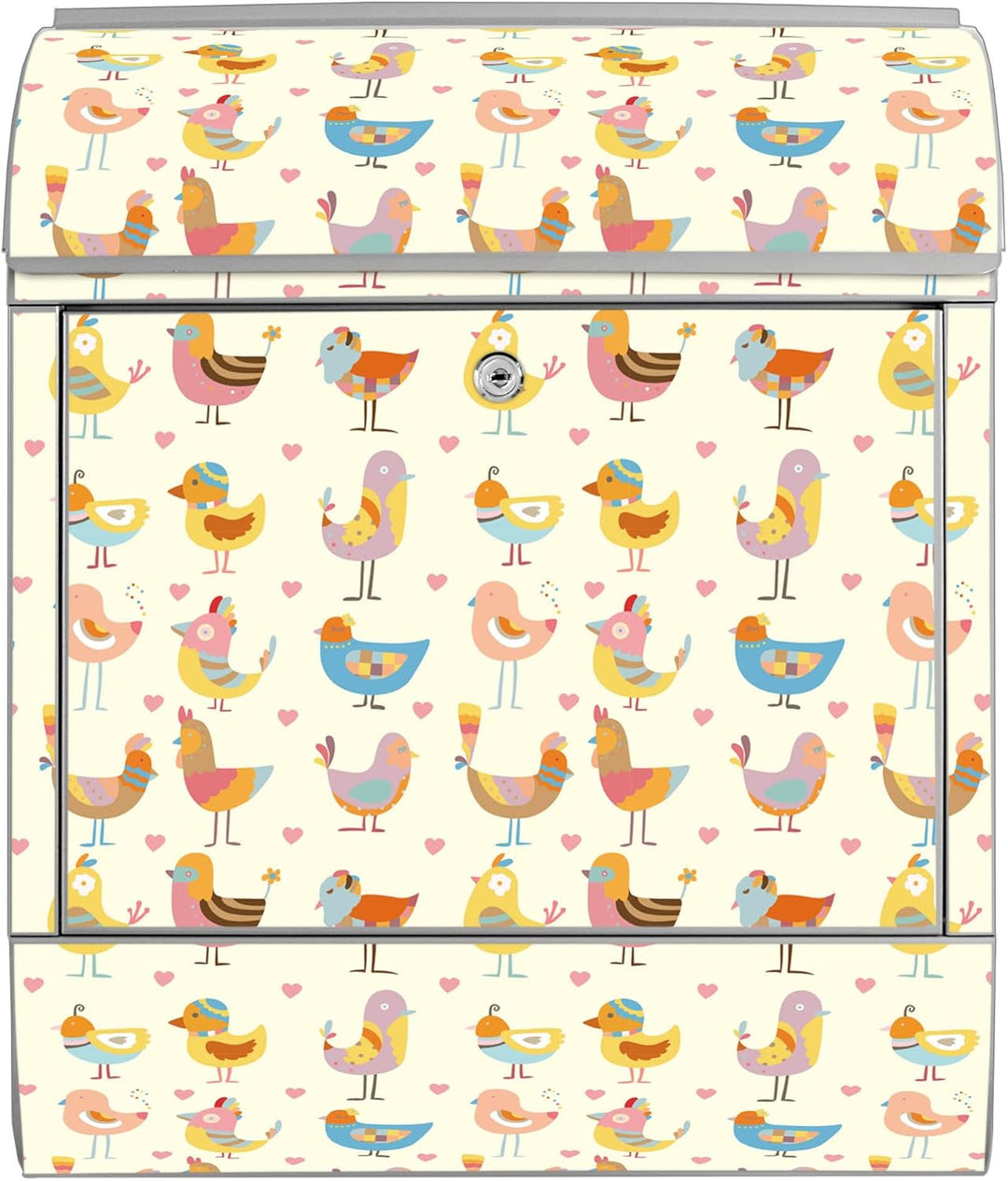 banjado® Design Briefkasten personalisiert mit Motiv Lustige Vögel 39x47x14cm & 2 Schlüssel - Briefk