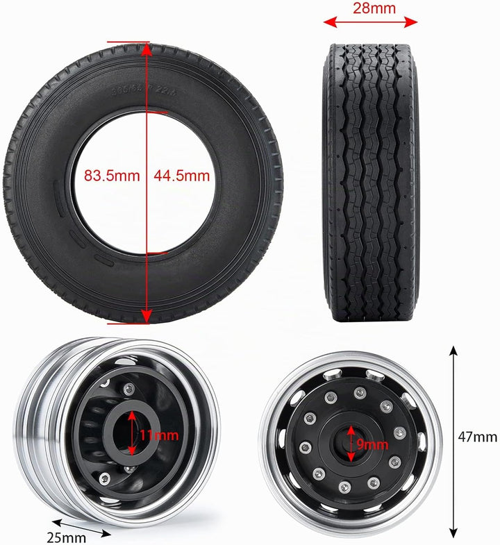 AXspeed 4 Stück Metall Vorderrad Felgen &amp; Reifen RC Räder Reifen Felgen Set für 1/14 Tamiya Traktor
