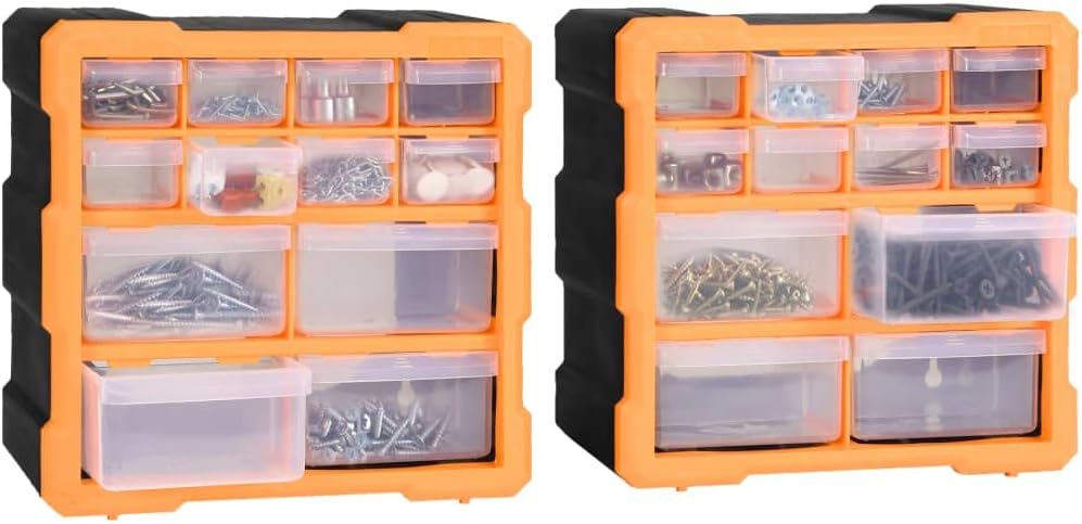 Myheimly Multi-Schubladen-Organizer 2 Stk. 12 Schubladen 26,5x16x26 cm Orange und Schwarz 12 Schubla