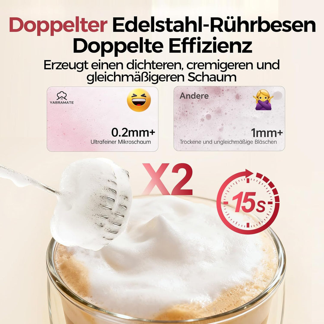 YARRAMATE Edelstahl Akku Handheld Milchaufschäumer Mit Ständer – Elektrischer 3-Gang Rührstab Mit 2
