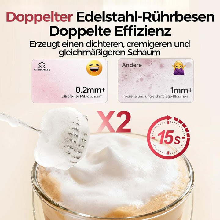 YARRAMATE Edelstahl Akku Handheld Milchaufschäumer Mit Ständer – Elektrischer 3-Gang Rührstab Mit 2