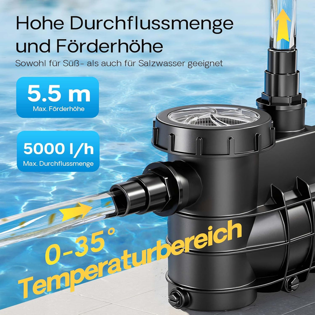 SunSun Pool Pumpe 5000 L/h 220 W Schwimmbadpumpe Filterpumpe Umwälzpumpe Pool 5000 L / h, 220 W