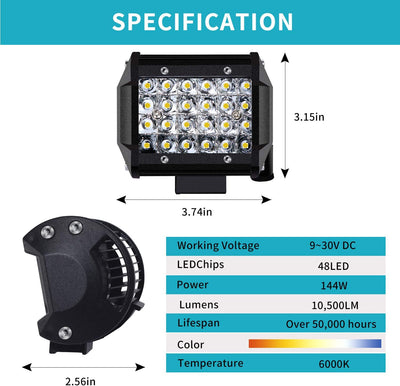 LED Arbeitsscheinwerfer, Kraumi 2 X 72W LED Zusatzscheinwerfer 10,500lm Led Scheinwerfer 4 Zoll 12V