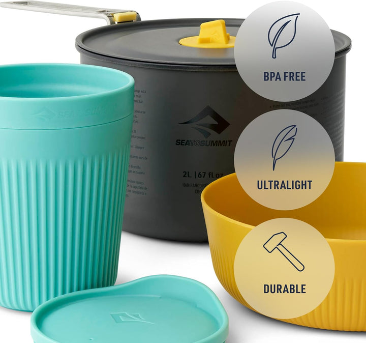 Sea to Summit Frontier UL One Pot Cook Set - 2L Pot + Medium Bowl + Insulated Mug blue-yellow