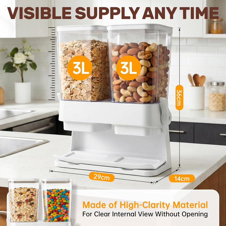 Sinceroduct Müslispender 2er Pack, Cereal Dispenser 3L Grosse luftdichte Müsli-Speicherkisten, Cornf