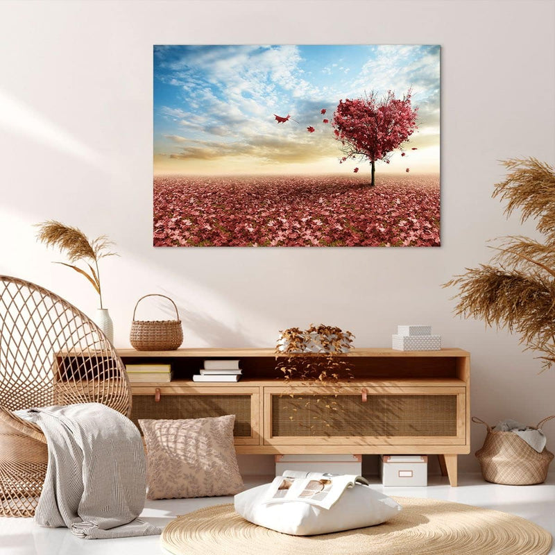 Bilder auf Leinwand 100x70cm Leinwandbild Abstraktion Herbst Baum Blatt Gross Wanddeko Bild Schlafzi