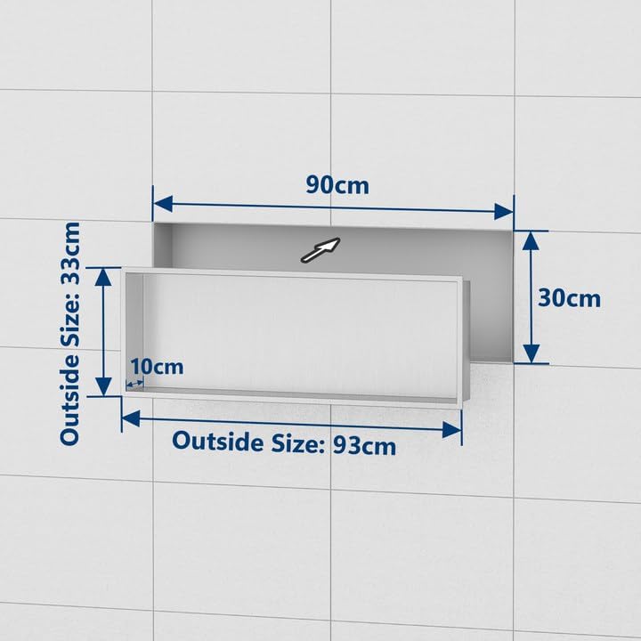 Neodrain Wandnische Dusche 90 x 30cm 304 Edelstahl Duschnische Einbaunische Lagerung für Badezimmer,
