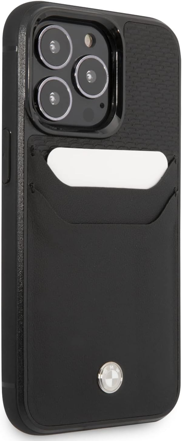 BMW BMHCP14X22RSEPK Hülle für iPhone14 Pro Max 6,7" Schwarz Leather Card Slot