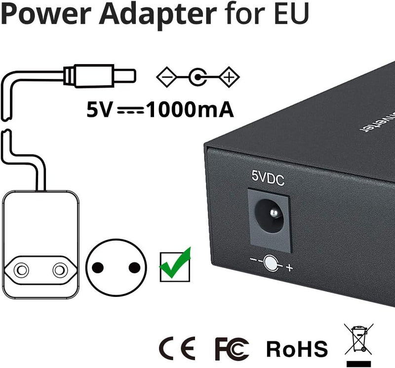10Gtek® Gigabit Ethernet Medienkonverter, mit Built-in 1Gb Single-Mode SC Transceiver, Single-Mode D