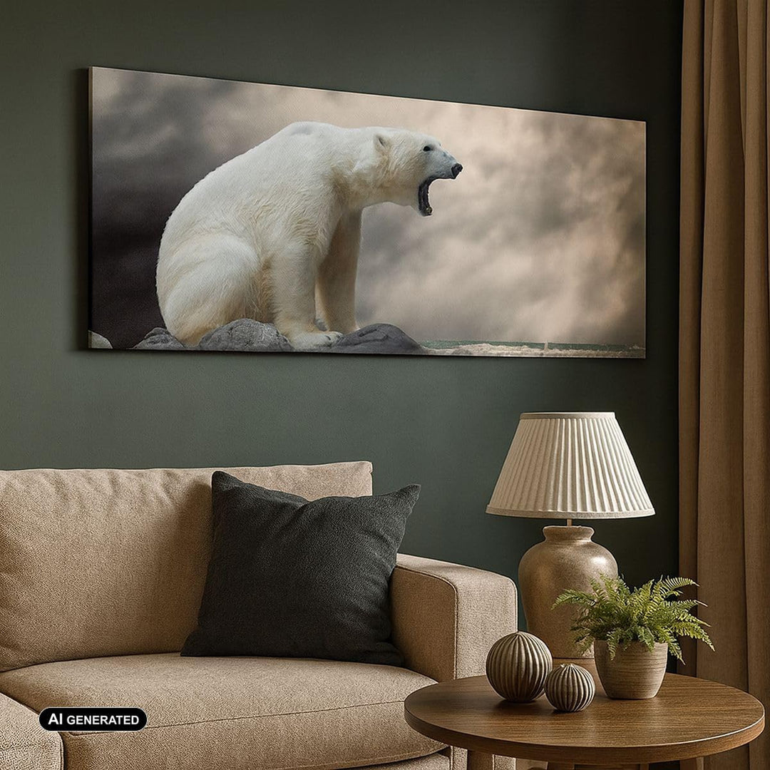 Panorama Bilder auf Leinwand 100x40cm Leinwandbild Bär Tiere Wasser Eis Gross Wanddeko Bild Schlafzi
