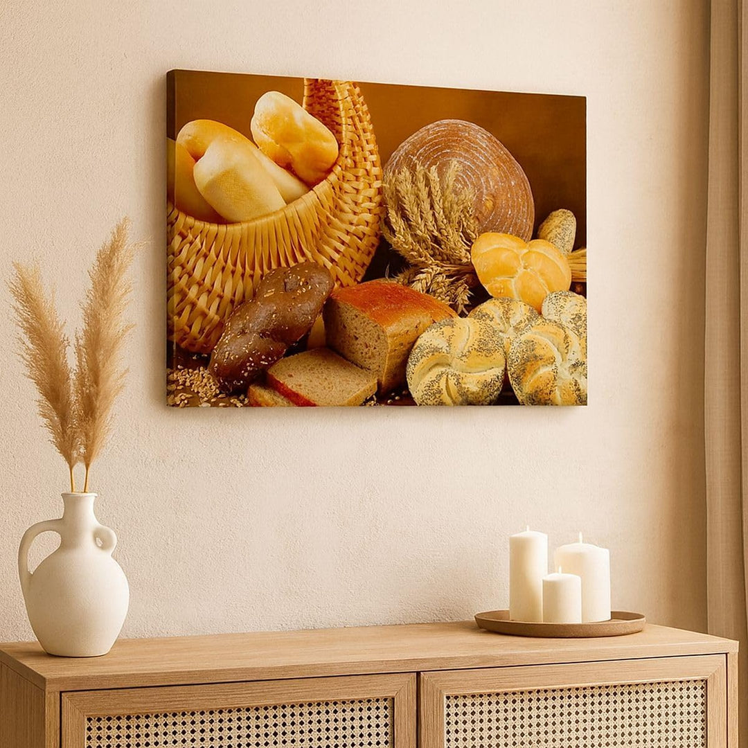 Bilder auf Leinwand 100x70cm Leinwandbild mit Rahmen Bäckerei Brot Essen Gross Wanddeko Bild Schlafz