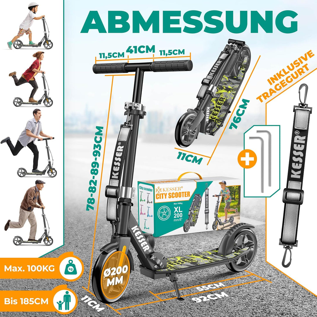 KESSER® Scooter Roller Kinderroller Cityroller Tretroller Kickroller klappbar höhenverstellbar, Kick