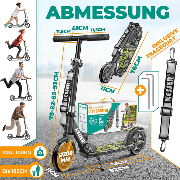 KESSER® Scooter Roller Kinderroller Cityroller Tretroller Kickroller klappbar höhenverstellbar, Kick