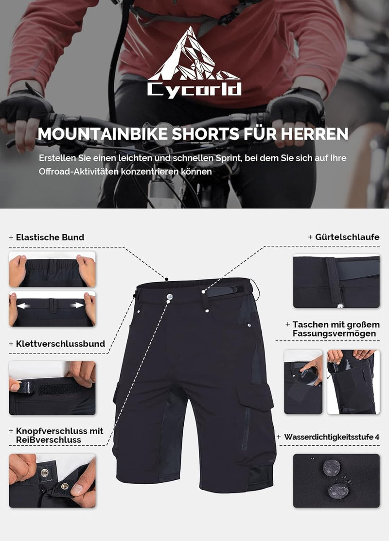 Cycorld MTB Hose Herren Fahrradhose, Schnelltrocknende MTB Shorts Herren Mountainbike Hose Baggy Bik