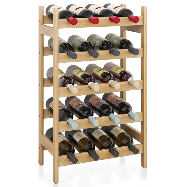SMIBUY Bambus-Weinregal, 20 Flaschen-Display-Halter, 5-stöckige freistehende Lagerregale für Küche,