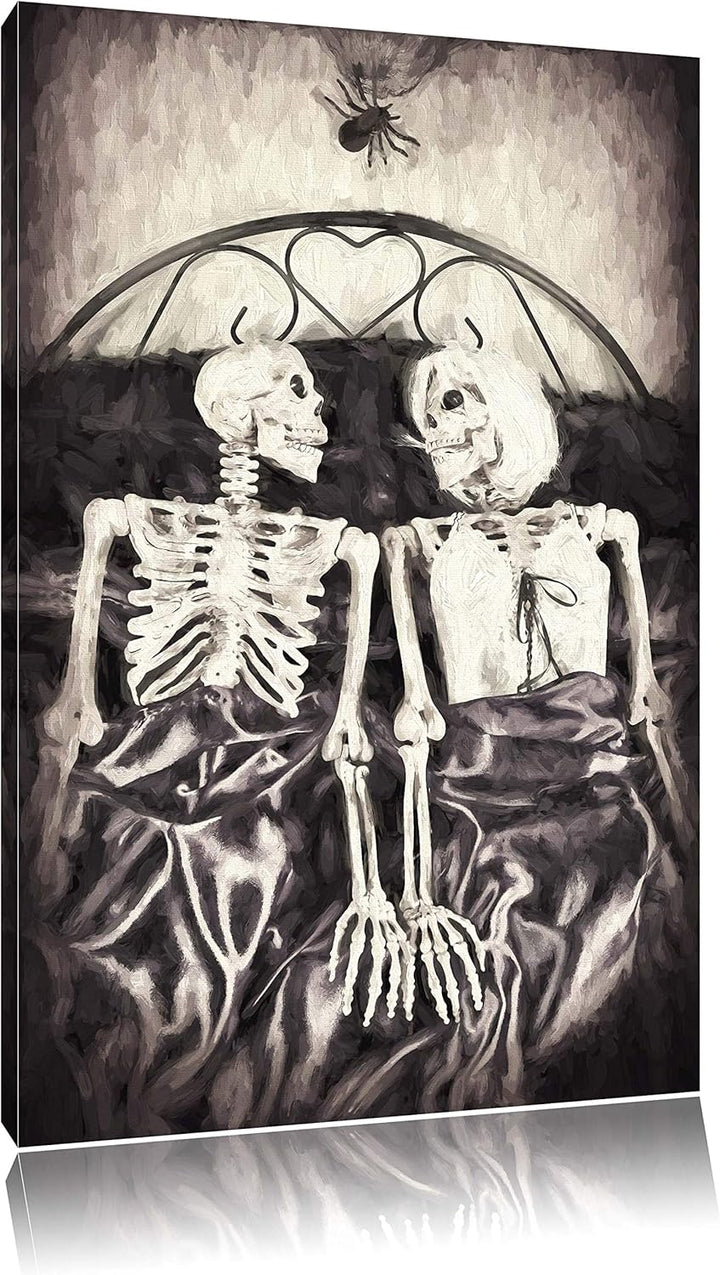 Horror Paar Pinsel Effekt, Format: 100x70 auf Leinwand, XXL riesige Bilder fertig gerahmt mit Keilra