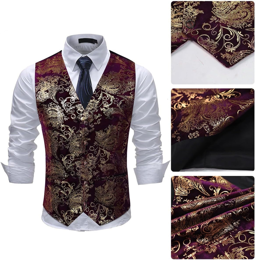 Allthemen Weste Herren Westen Gilet Jacquard Anzugweste für Hochzeit und Party M Weinrot, M Weinrot